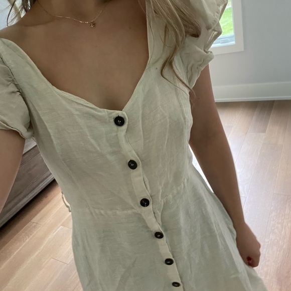 Zara Beige Button Up Linen Dress - Picture 3 of 4